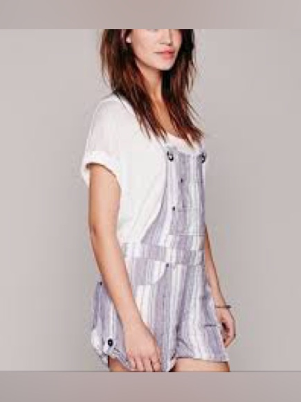 Free People Striped Short Overalls in Blue & White 4